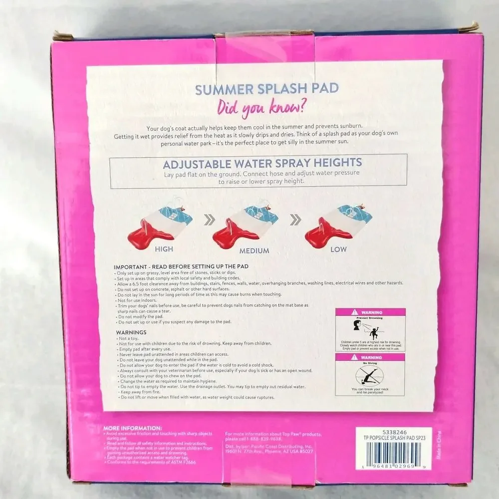 Top Paw Popsicle Summer Splash Pad Dog Toy Large Sprinkler New Red White Blue
